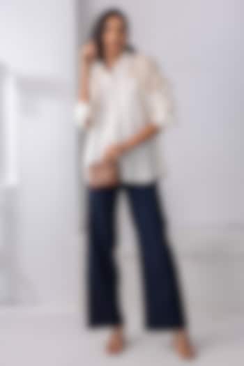 Cream Linen Patchwork Shirt by PEHR ARORA at Pernia's Pop Up Shop