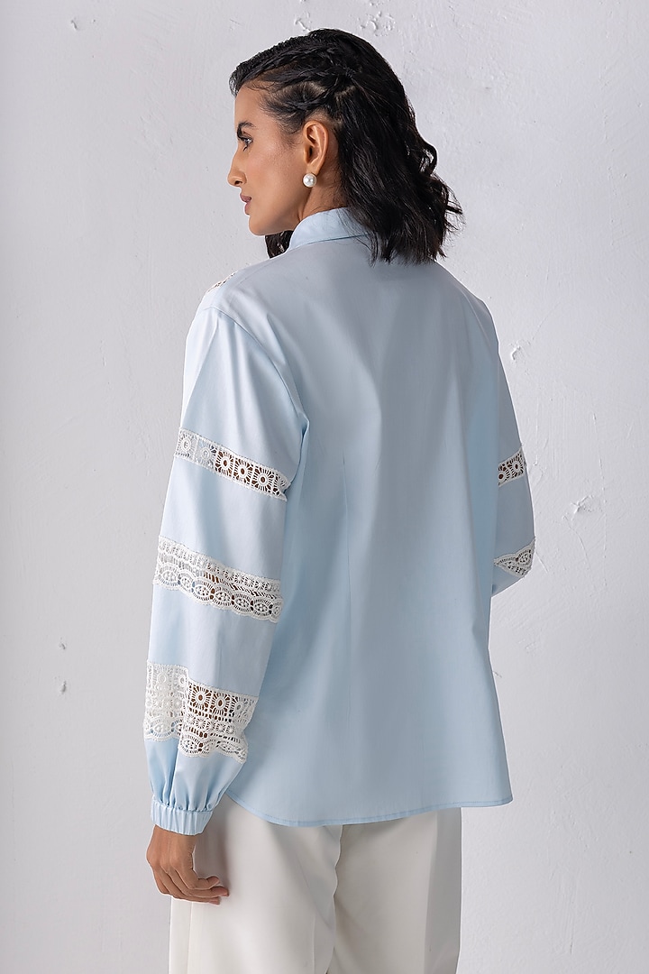 Sky Blue Cotton Patchwork Shirt by PEHR ARORA at Pernia's Pop Up Shop