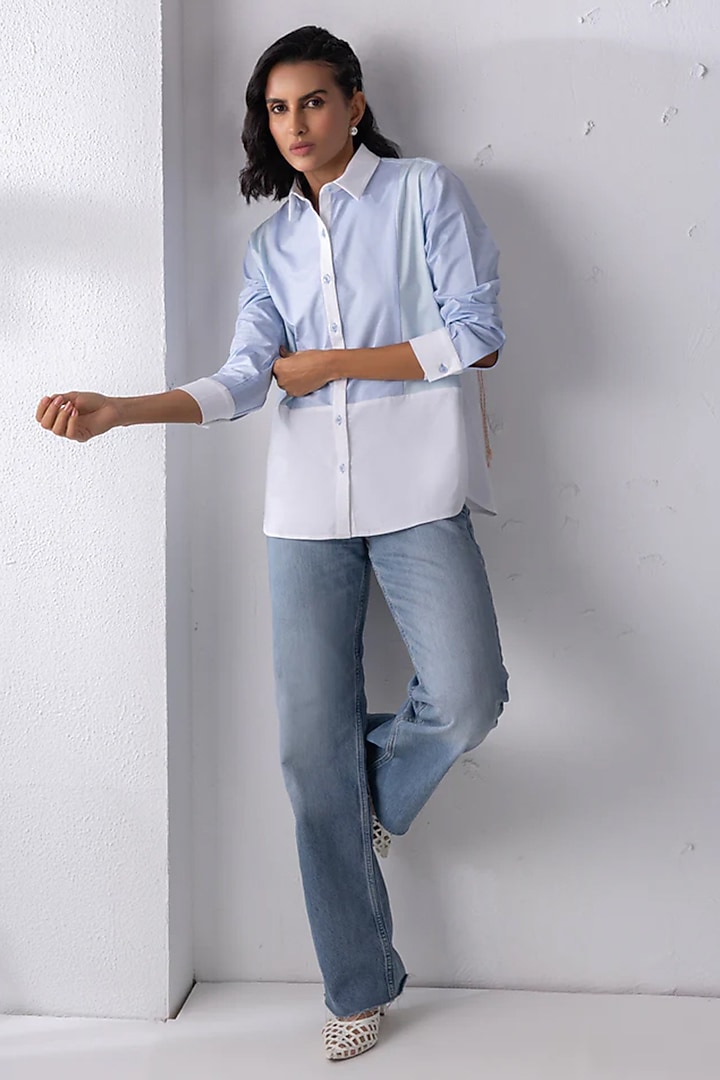 White & Blue Cotton Shirt by PEHR ARORA at Pernia's Pop Up Shop