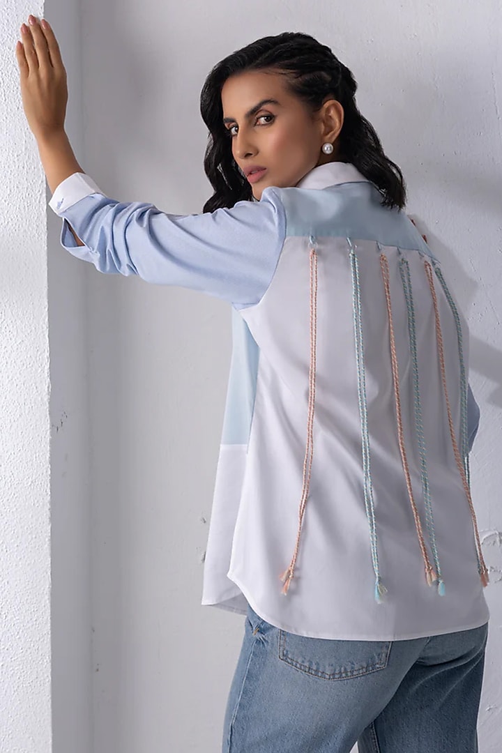 White & Blue Cotton Shirt by PEHR ARORA at Pernia's Pop Up Shop