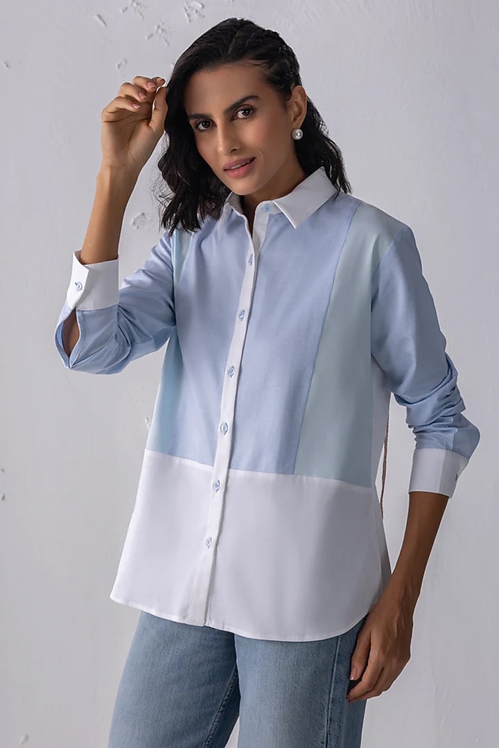 White & Blue Cotton Shirt by PEHR ARORA at Pernia's Pop Up Shop