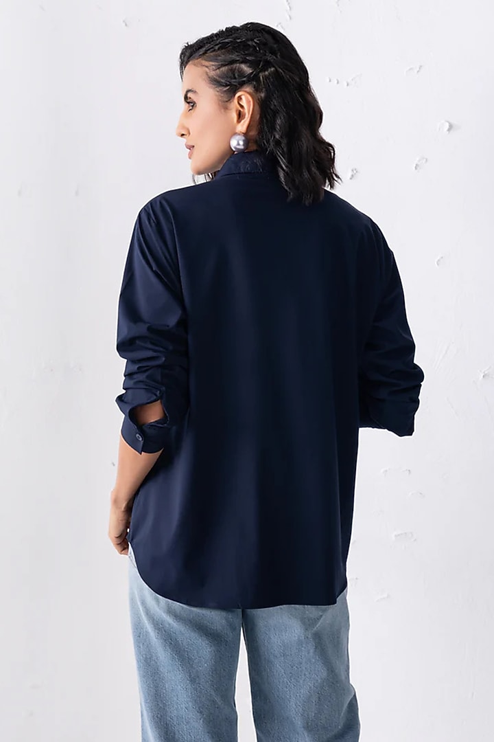 Navy Blue Acetate Motif Hand Embroidered Shirt by PEHR ARORA at Pernia's Pop Up Shop