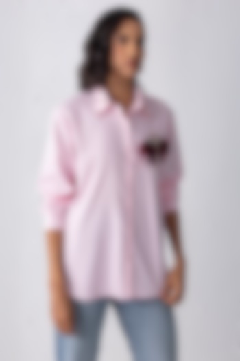 Baby Pink Cotton Motif Embroidered Shirt by PEHR ARORA at Pernia's Pop Up Shop