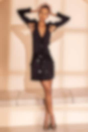 Black Banana Crepe Cut-Out Mini Blazer Vacation Dress by PEHR ARORA at Pernia's Pop Up Shop