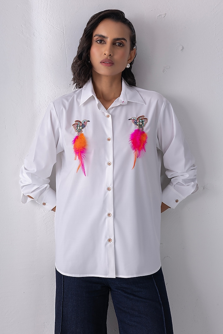 White Acetate Motif Hand Embroidered Shirt by PEHR ARORA at Pernia's Pop Up Shop