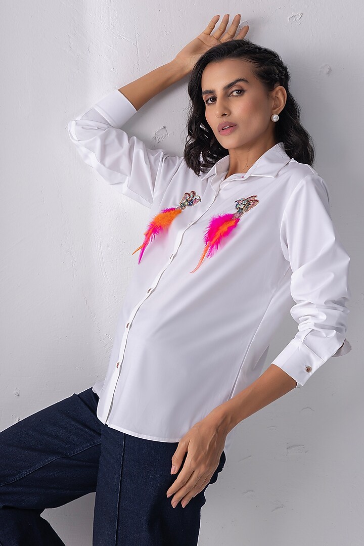 White Acetate Motif Hand Embroidered Shirt by PEHR ARORA at Pernia's Pop Up Shop