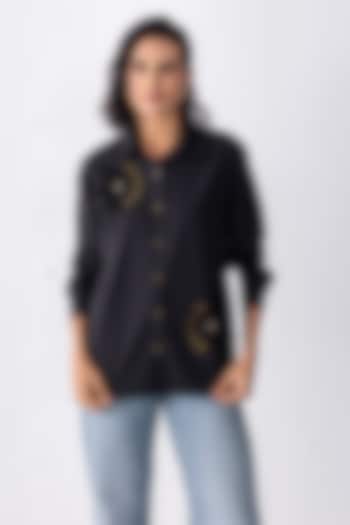 Black Acetate Motif Hand Embroidered Shirt by PEHR ARORA at Pernia's Pop Up Shop