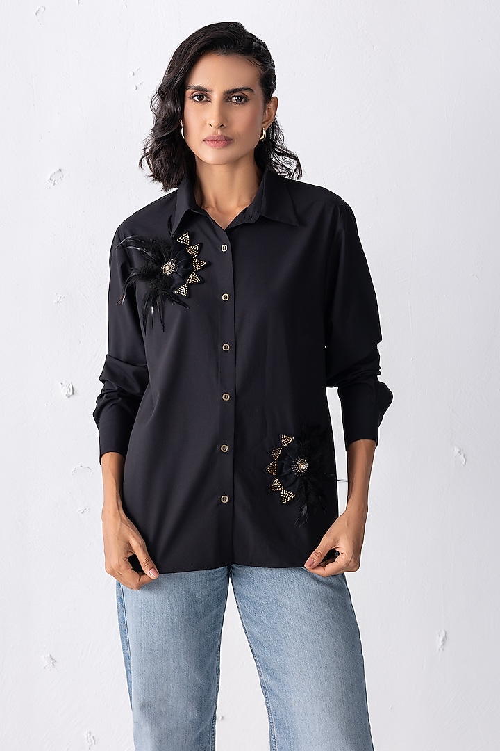 Black Acetate Motif Hand Embroidered Shirt by PEHR ARORA at Pernia's Pop Up Shop