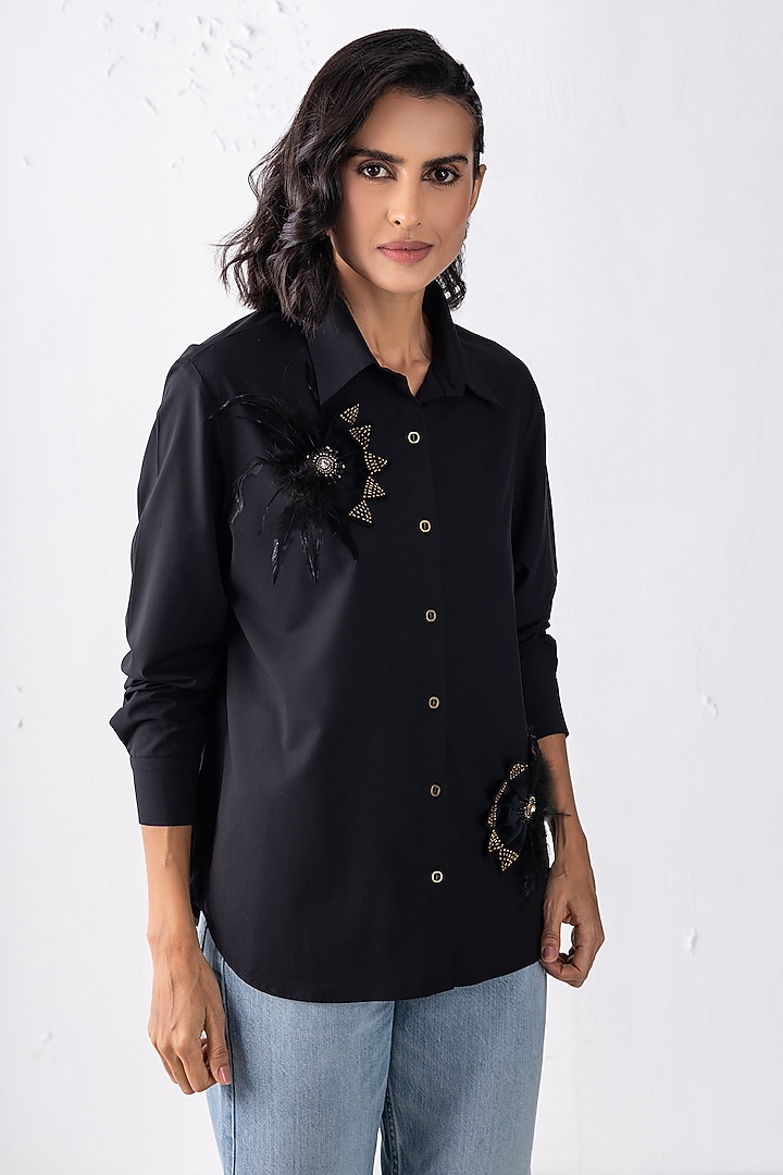 Black Acetate Motif Hand Embroidered Shirt by PEHR ARORA at Pernia's Pop Up Shop