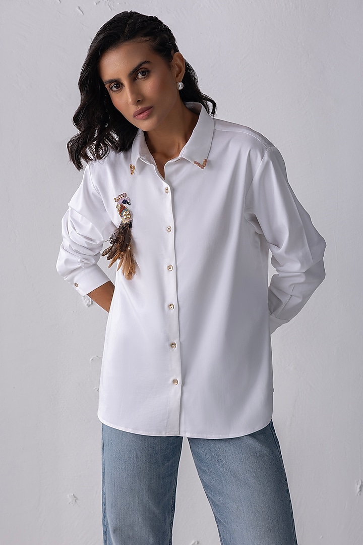 White Acetate Motif Hand Embroidered Shirt by PEHR ARORA at Pernia's Pop Up Shop