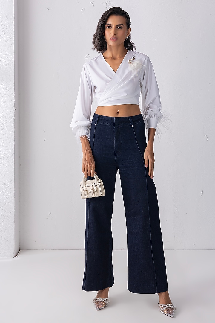 White Acetate Feather Motif Shirt by PEHR ARORA at Pernia's Pop Up Shop