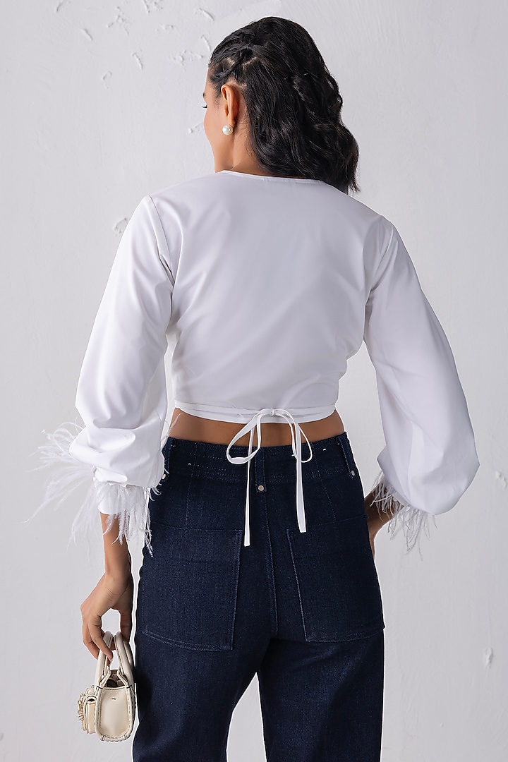 White Acetate Feather Motif Shirt by PEHR ARORA at Pernia's Pop Up Shop