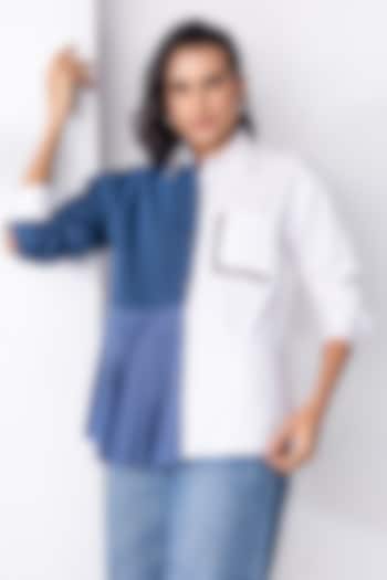 White Cotton & Knit Patchwork Shirt by PEHR ARORA at Pernia's Pop Up Shop