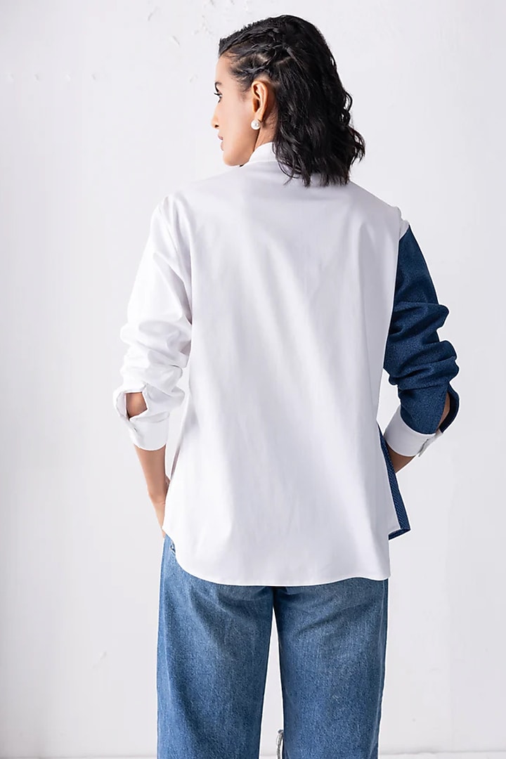 White Cotton & Knit Patchwork Shirt by PEHR ARORA at Pernia's Pop Up Shop