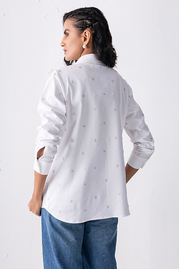 White Cotton Hand Embroidered Shirt by PEHR ARORA at Pernia's Pop Up Shop