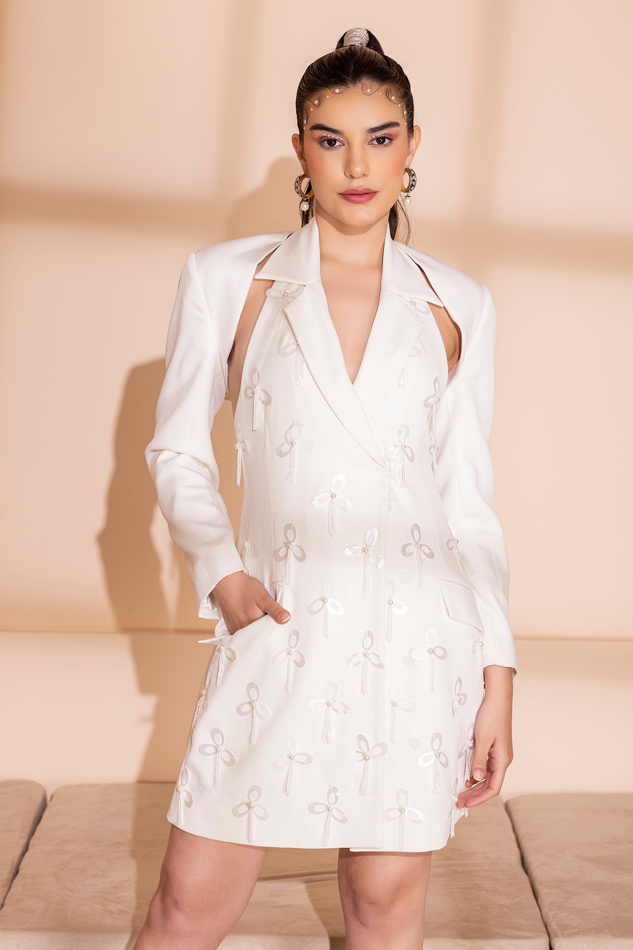 PEHR ARORA White Banana Crepe Sleeveless Blazer Dress