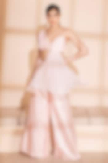 Nude Pink Silk Dupion Pant Party Wear Saree Set by PEHR ARORA at Pernia's Pop Up Shop