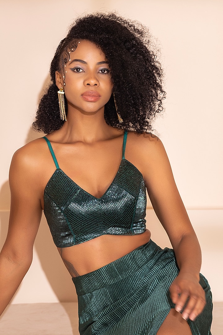 Emerald Green Crinkle Straight Skirt Set by PEHR ARORA at Pernia's Pop Up Shop