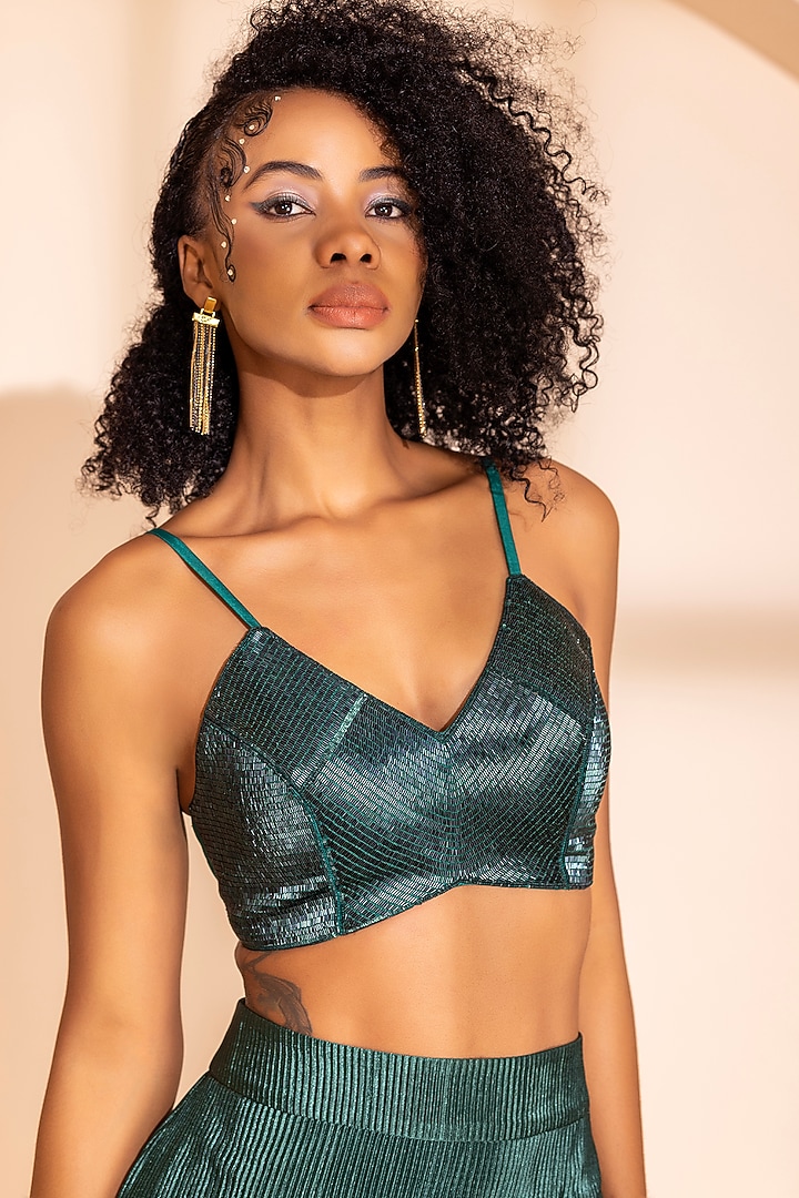 Emerald Green Crinkle Straight Skirt Set by PEHR ARORA at Pernia's Pop Up Shop