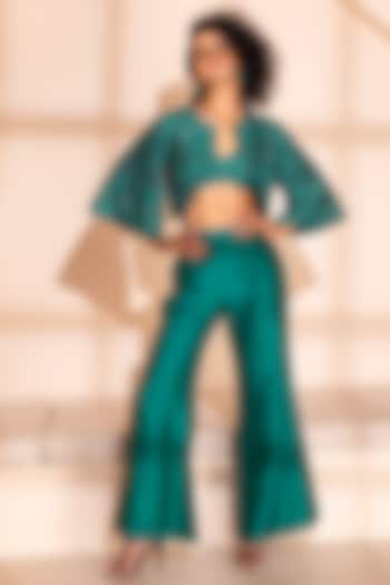 Emerald Green Silk Dupion Cape Set by PEHR ARORA at Pernia's Pop Up Shop