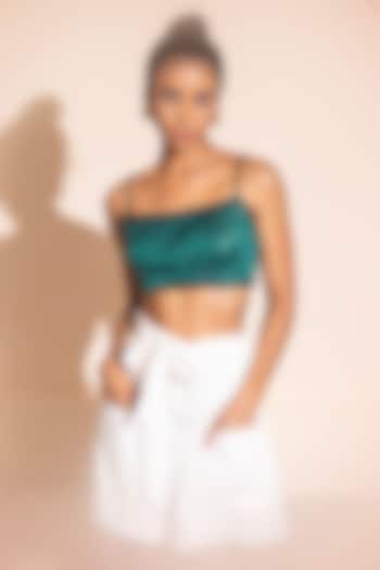 Emerald Green Satin Pearl Embroiderd Crop Top by PEHR ARORA at Pernia's Pop Up Shop