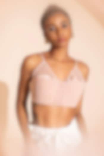 Nude Pink Net Sequins Embroidered Crop Top by PEHR ARORA at Pernia's Pop Up Shop