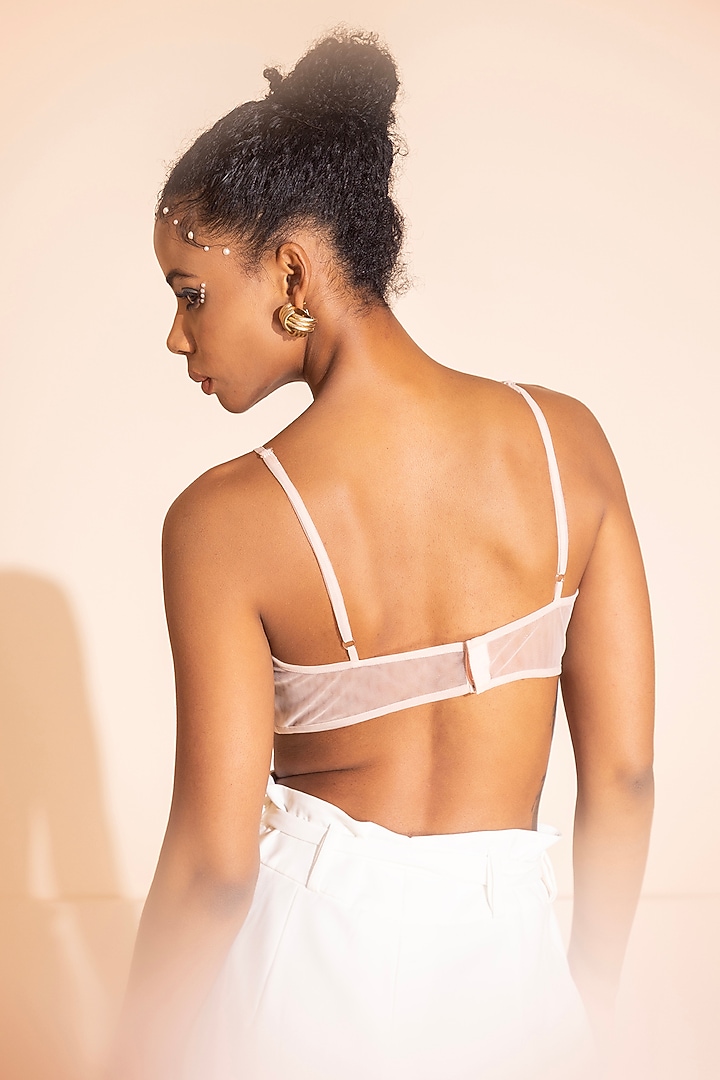 
Nude Pink Net Sequins Embroidered Crop Top by PEHR ARORA at Pernia's Pop Up Shop