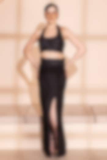 Black Jacquard Straight Skirt Set by PEHR ARORA at Pernia's Pop Up Shop