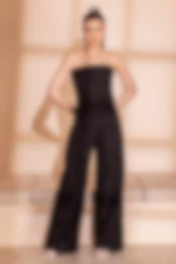 Black Banana Crepe Sequins Embroidered Tube Jumpsuit by PEHR ARORA at Pernia's Pop Up Shop