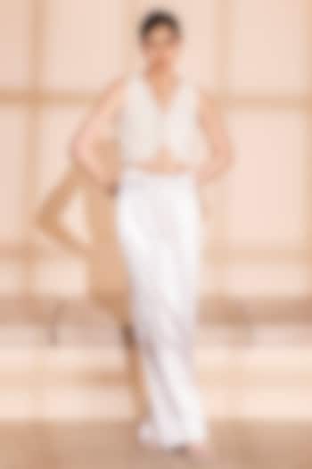 White Silk Dupion Beads Embroidered Top by PEHR ARORA at Pernia's Pop Up Shop