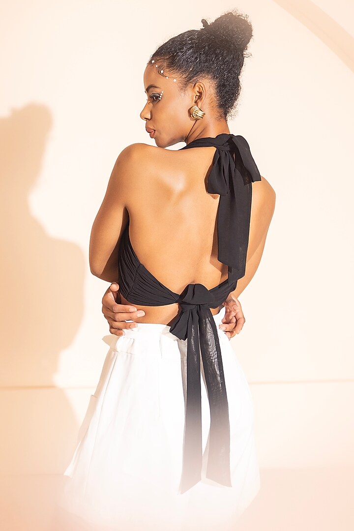 Black Georgette Backless Tie-Up Top by PEHR ARORA at Pernia's Pop Up Shop