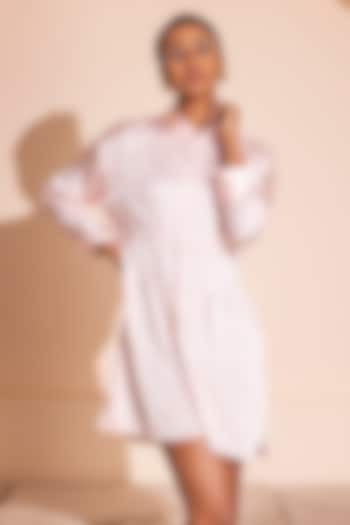 Nude Pink Satin Hand Embroidered Mini A-Line Summer Dress by PEHR ARORA at Pernia's Pop Up Shop