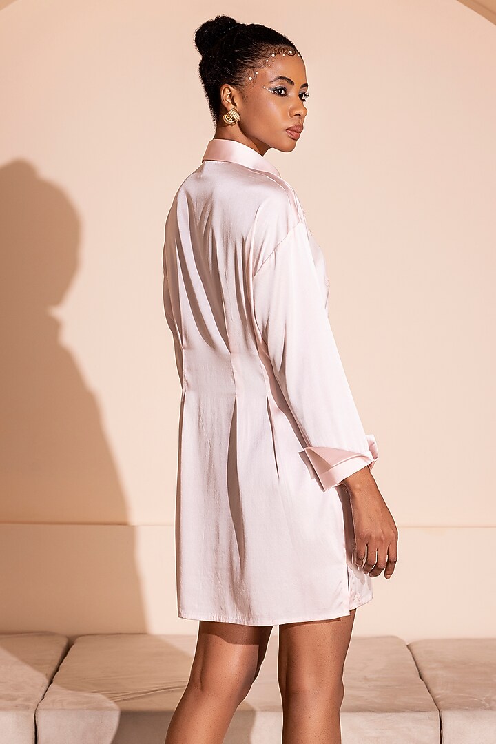 Nude Pink Satin Hand Embroidered Mini A-Line Summer Dress by PEHR ARORA at Pernia's Pop Up Shop