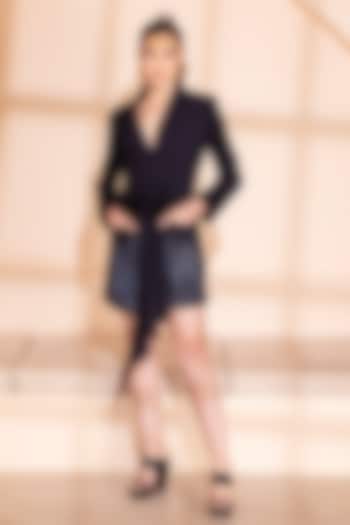 Navy Blue Knit Hand Embroidered Blazer Vacation Dress by PEHR ARORA at Pernia's Pop Up Shop