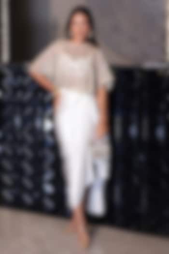 White Organza Sequins Embroidered Cape Set by PEHR ARORA at Pernia's Pop Up Shop