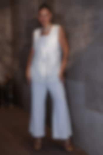 White Crepe Sequins Embroidered Blazer Set by PEHR ARORA at Pernia's Pop Up Shop
