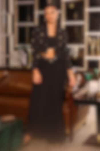 Black Net Sequins Embroidered Blazer Set by PEHR ARORA at Pernia's Pop Up Shop