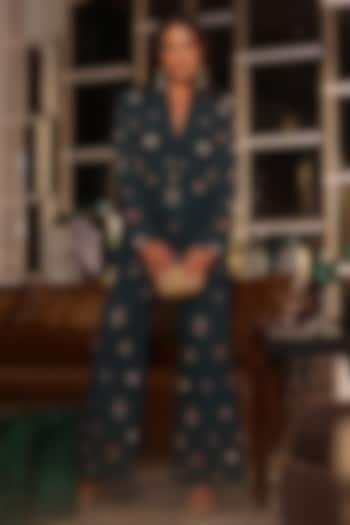 Bottle Green Banana Crepe Blazer Set by PEHR ARORA at Pernia's Pop Up Shop