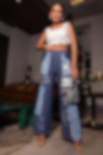 Blue Denim Embroidered Jeans by PEHR ARORA at Pernia's Pop Up Shop