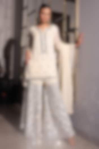 Cream Georgette Mirror Embroidered Wedding Sharara Set by PEHR ARORA at Pernia's Pop Up Shop