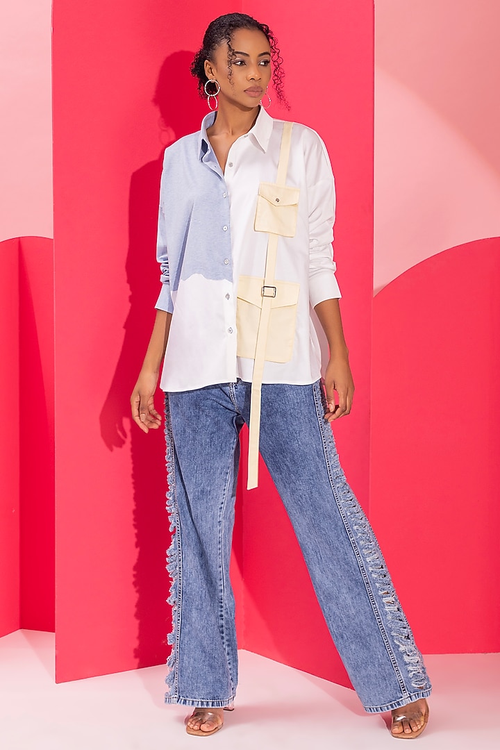 White Cotton & Knit Shirt by PEHR ARORA at Pernia's Pop Up Shop