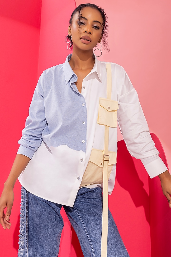 White Cotton & Knit Shirt by PEHR ARORA at Pernia's Pop Up Shop