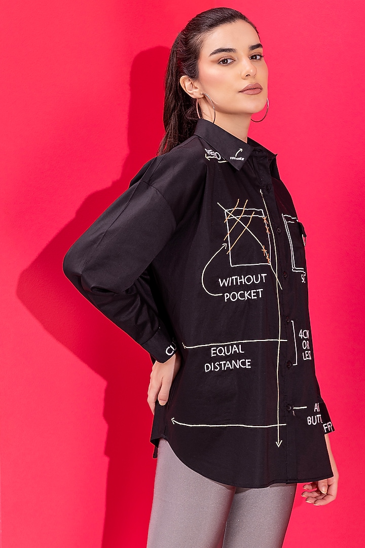 Black Cotton Embroidered Shirt by PEHR ARORA at Pernia's Pop Up Shop