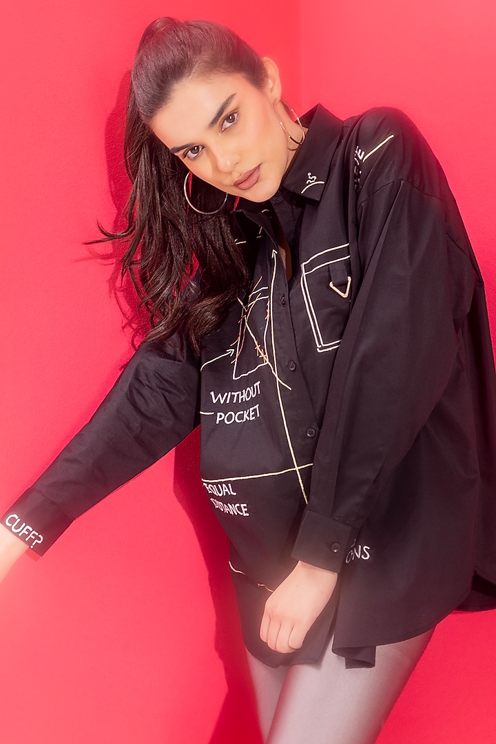 Black Cotton Embroidered Shirt by PEHR ARORA at Pernia's Pop Up Shop
