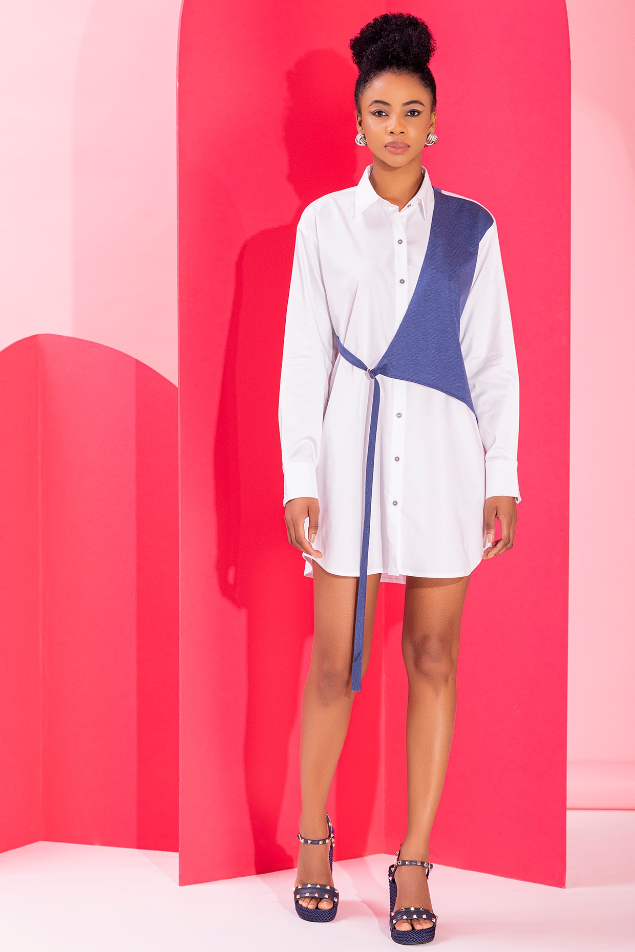 PEHR ARORA Black & Navy Blue Cotton Patchwork Shirt Dress