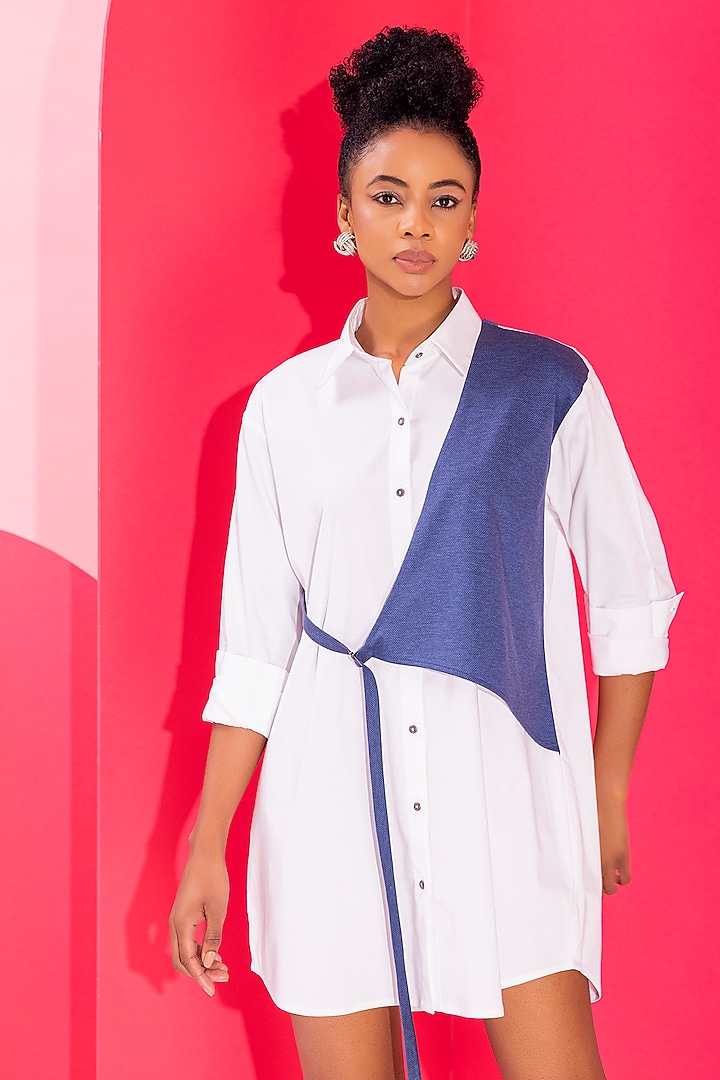 Black & Navy Blue Cotton Patchwork Summer Shirt Dress by PEHR ARORA at Pernia's Pop Up Shop
