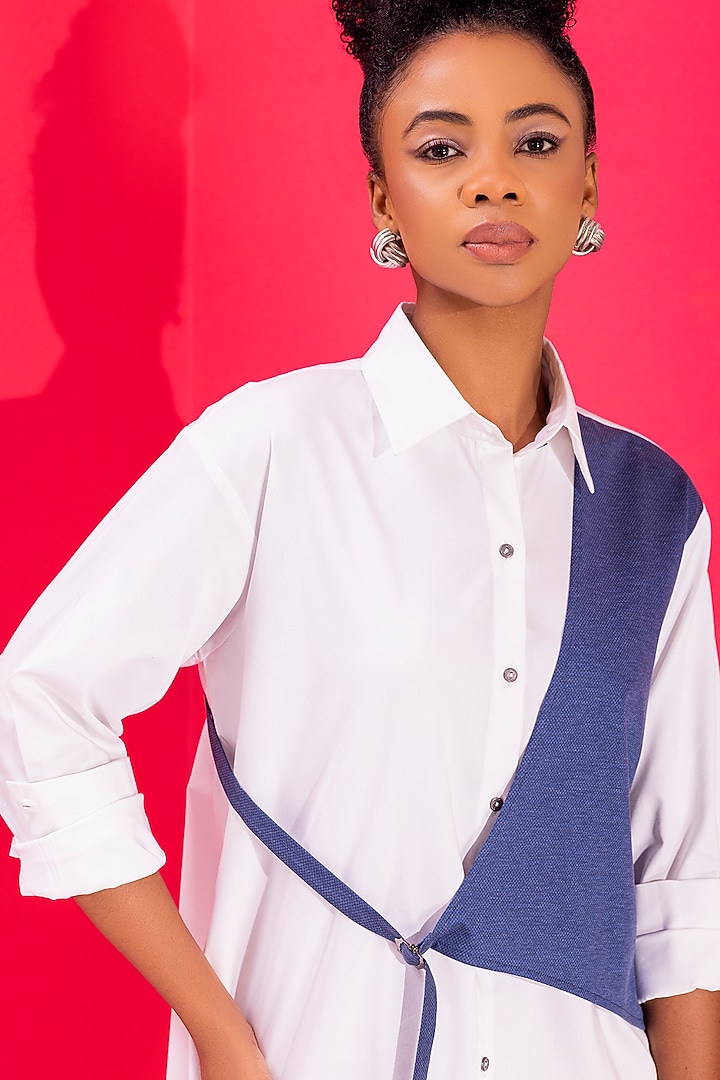 Black & Navy Blue Cotton Patchwork Summer Shirt Dress by PEHR ARORA at Pernia's Pop Up Shop