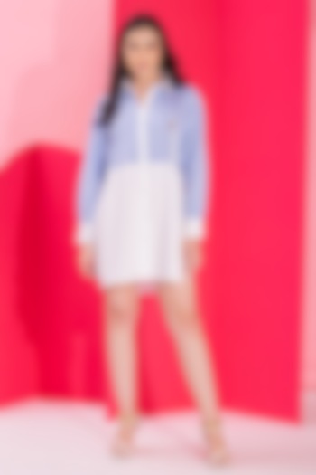 Black & Sky Blue Cotton Patchwork Summer Shirt Dress by PEHR ARORA at Pernia's Pop Up Shop