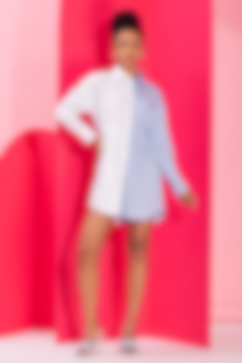 Black & Sky Blue Cotton Patchwork A-Line Summer Shirt Dress by PEHR ARORA at Pernia's Pop Up Shop