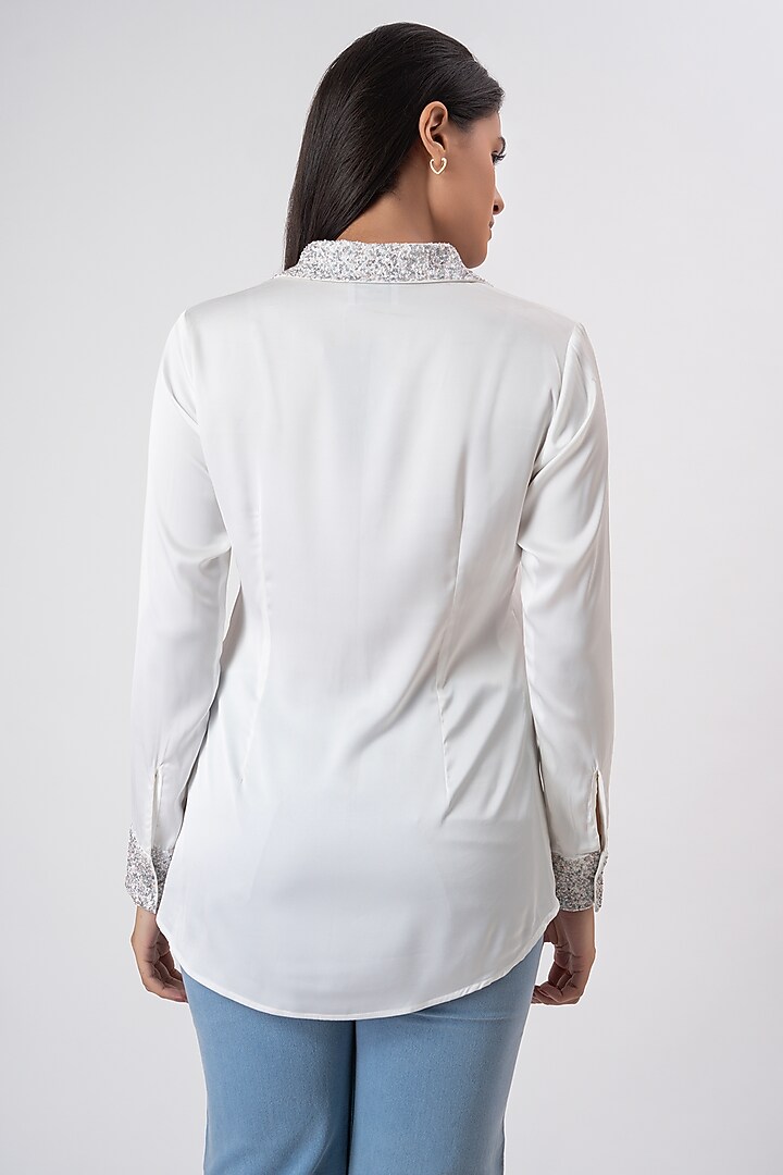 White Satin Embroidered Shirt by PEHR ARORA at Pernia's Pop Up Shop